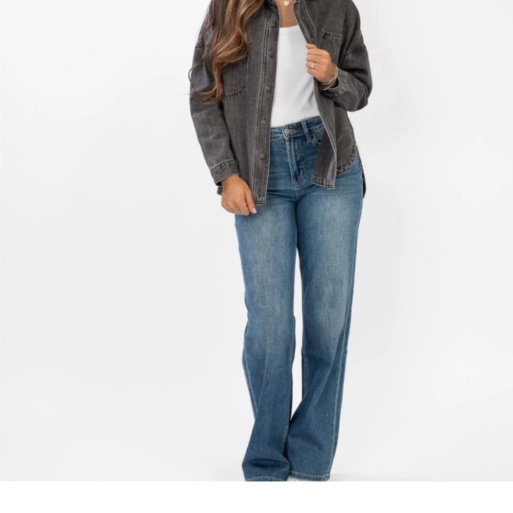 Project Rebel Denim Obssesed Womens Size Small Oversized Black Wash Button Down